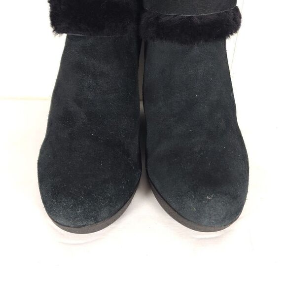 UGG Women's Antonia US 7 Black Suede Fur Cuffed Wedge Ankle Boots Booties - Picture 4 of 11